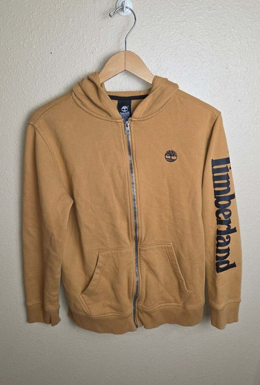 Timberland Full Zip Hoodie Size XL (18-20) Wheat Tan Logo